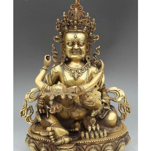12" Tibetan Buddhism Bronze Yellow Jambhala Wealth God Yab-Yum Buddha Statue