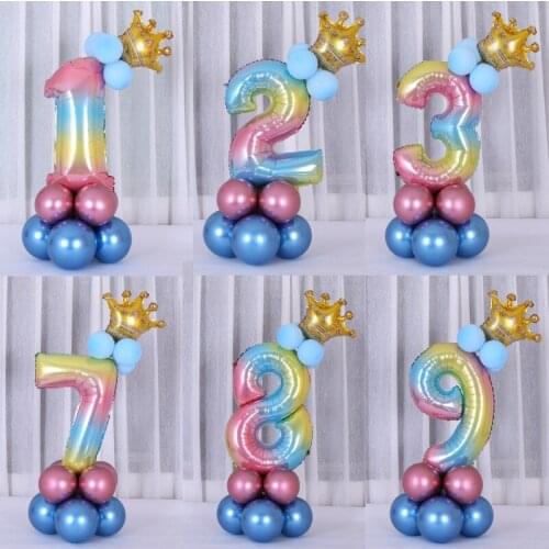 17Pcs/set Rainbow Number Foil Balloon X-mas Big Digital Balloon Crown Helium Birthday Wedding Decoration Birthday Party Supplies