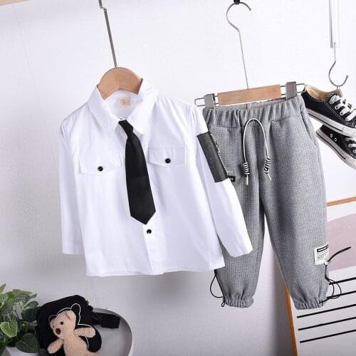 Spring Autumn Children Cotton Baby Boy Girl Clothes White Shirt + Pants 2Pcs/Sets Infant Kids Fashion Toddler Tracksuits 2-7Y