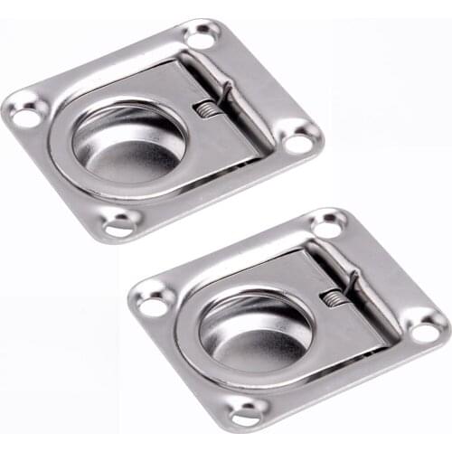 2Pcs/Set Marine Stainless Steel Rectangular Recessed Spring-Loaded Flush Mount Pull Ring Hatch Latch Lift Handle for Boat Hatch