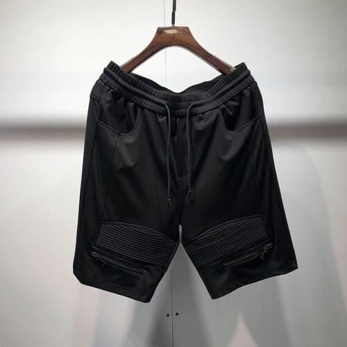 2021 summer original dark black loose and thin zipper splicing casual shorts fashion non iron Capris
