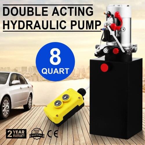 8 Quart Double Acting Hydraulic Pump 12V Dump Trailer Metal Reservoir For Dump Trailer