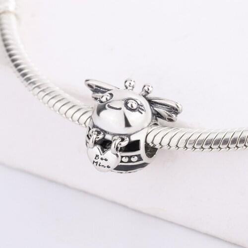 925 Sterling Silver Animal Black Bee Mine Pendant Charm Bracelet DIY Jewelry Making For Original Pandora
