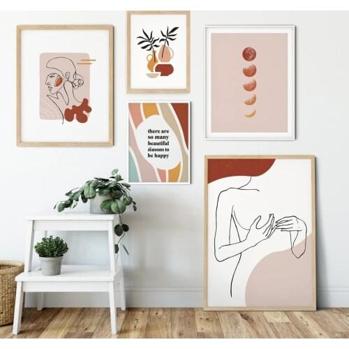 Abstract Vintage Girl Lines Plant Moon Quote Poster Wall Art Canvas Painting Nordic Prints Wall Pictures for Living Room Decor