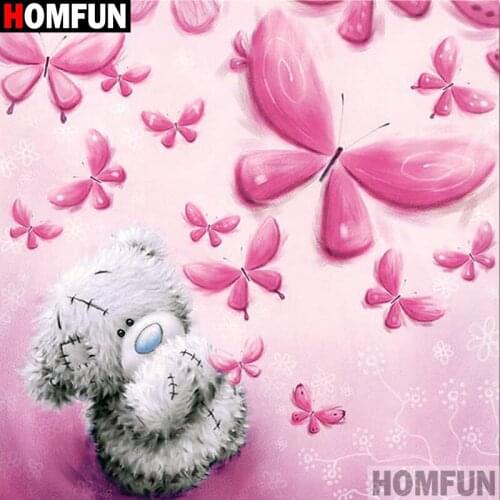 HOMFUN 5D Diamond Painting Full Square/Round "Bear butterfly" Picture Of Rhinestone DIY Diamond Embroidery Home Decor A00450