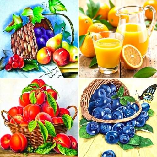 DIY 5D Diamond Painting Fruit Cross Stitch Kit Strawberry Lemon Full Drill Embroidery Mosaic Art Picture of Rhinestones Decor