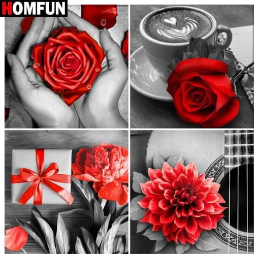 HOMFUN Diamond Embroidery DIY Diamond Painting Cross Stitch Kit "Flower red landscape”5D Needlework Diamond Home Decoration