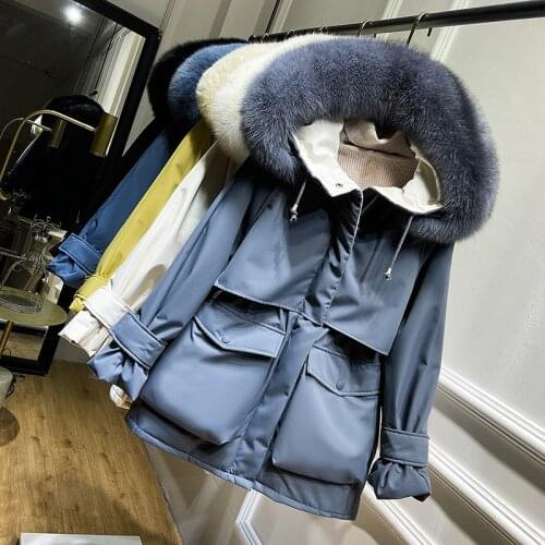 Real fox fur white down coat plus size 2020 new down jacket parker adjustable waist loose fashion warm winter coat for women