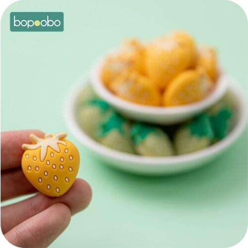 Bopoobo 20pcs Silicone Strawberry Beads Food Grade Baby Teether Baby Necklace Different Color Of Silicone Baby Teething Diy Toys