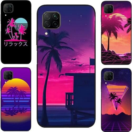 80s Retrowave Neon Palms Tree Case For Huawei P30 Pro Mate 20 Lite P20 P40 Nova 5T P Smart 2019 Honor 8A 8X 9X 10i