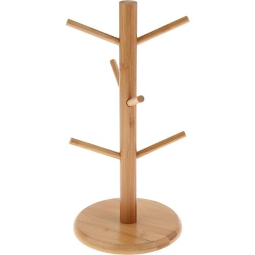 Mug Bamboo Wood Mug Tree Stand Coffee Tea Cup Mugs Drying Holder Hook Storage Shelf Display Racks