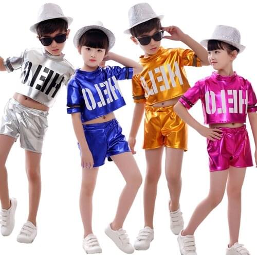 Children Modern Jazz Dance Costume Ballroom For Kid Girl Cheerleading Clothes Boy Top+short Stage Wear Performance 3M Reflective