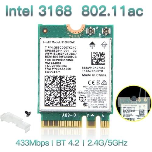 Dual band Wireless Wlan For Intel 3168 AC 3168NGW NGFF M.2 802.11ac Wifi Bluetooth 4.2 Card 2.4G/5Ghz Network Wi-Fi Adapter