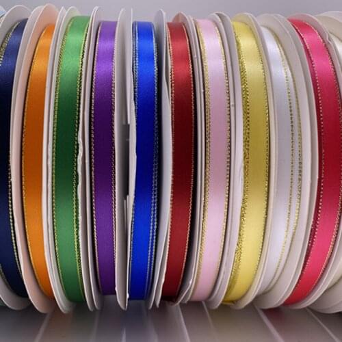 New10mm Golden Edge Double Face Ribbon for Gift Packing Wedding Christmas DIY Bow Ribbons Crafts