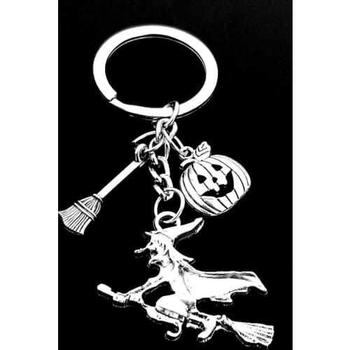 Metal Halloween Keychain Witch and pumpkin key ring Skeleton frame of hand and skull key holder for child
