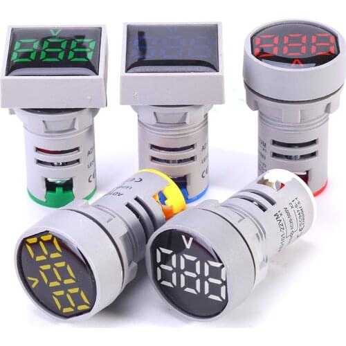 Mini Protective Film AC20-500V digital display LED Square Round Voltmeter voltage meter pilot light Signal Lamp indicator
