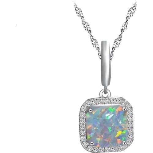 Square Fashion White 925 Opal Necklace Pendant gives mom the best gift OP870