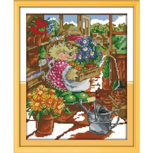 The little hedgehogs flower shop cross stitch kit 14ct 11ct count print canvas stitching embroidery DIY handmade needlework