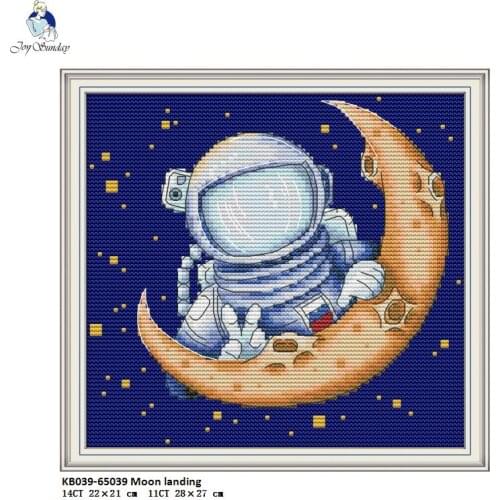 Moon Landing Patterns Aida Cross-stitch Kits DMC Cotton Thread Canvas 11CT 14CT Embroidery Set Wholesale DIY Handmade Crafts