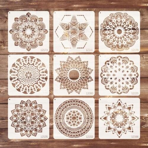 Set of 9 12 x 12 Inch Large Size Reusable PET Stencil Mandala Stencil Template Y3ND