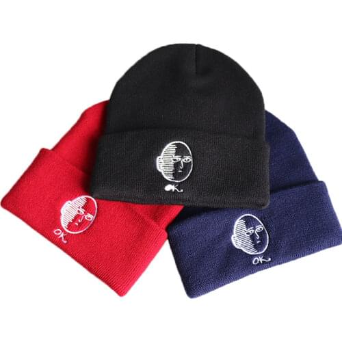 One Punch-man Anime Cotton Casual Beanies For Men Women Knitted Winter Hat Solid Color Hip-hop Skullies Hat Unisex Cap