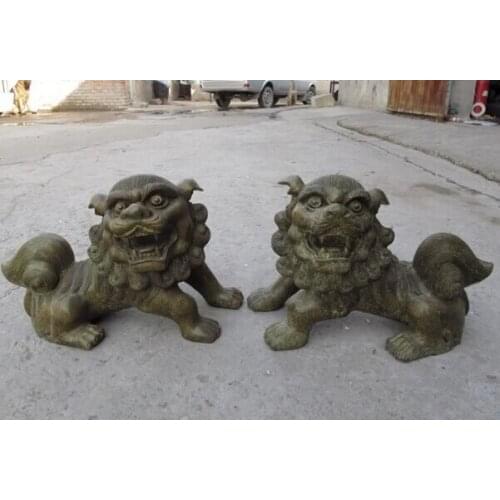 Song voge gem S0883 Palace Classic Bronze Feng Shui Evil Guardian beast animal Foo Dog Lion Pair