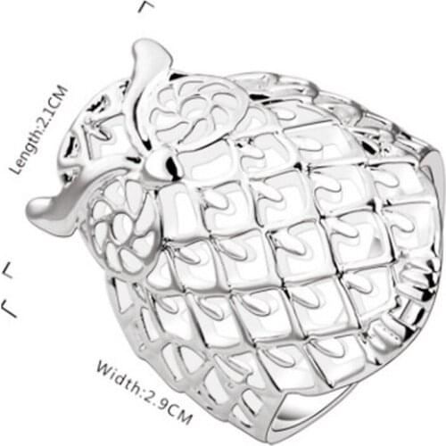 Silver Color Copper Owl Charm Cocktail Hollow Animal Pattern Fashion Finger Ring Jewelry for Women