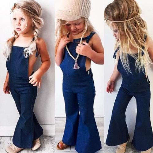 Toddler Overalls Kids Baby Girl Jeans Jumpsuit Strappy Straps Bib Pants Blue Denim Playsuit Littler Girls Clothes 1-6 Y