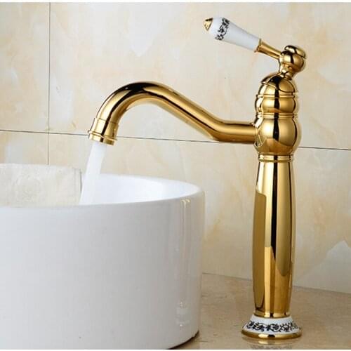 LIUYUE Basin Faucets Brass Chrome/Black Retro Porcelain Tall Bathroom Curved Beak Basin Faucet Cold Hot Water Crane Mixer Taps