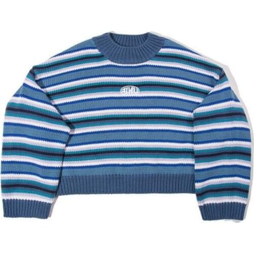 XUANHAO Womens Sweaters Kawaii Ulzzang Loose Jumper Striped Student Sweater Female Korean Harajuku Lady Clothing Pullovers Girl