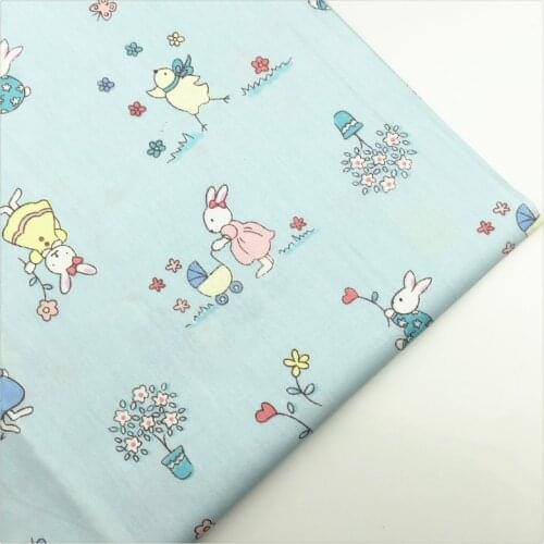 Syunss,Lighjt Blue Rabbit Printed Cotton Fabric Sewing Baby Toy Bedding Quilting Cloth Craft Tecido DIY Tissu Patchwork Telas