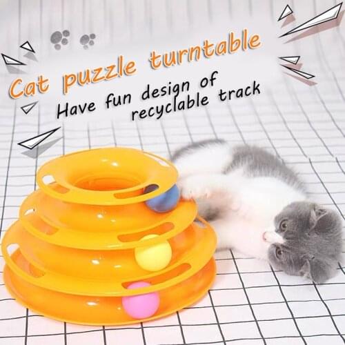 Three Levels Tower of Tracks Interactive 3-Tier Cat Toy Pet Intelligence Training Amusement Plate Kitten Disc Tumblers