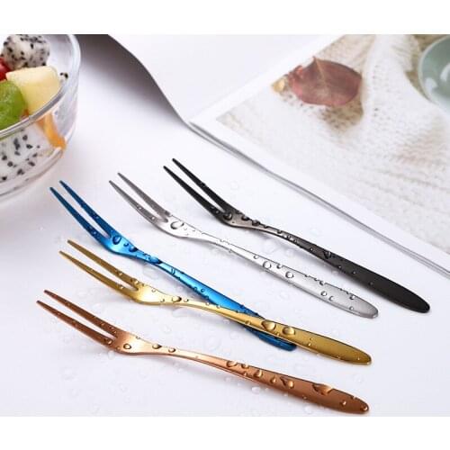 10 Pieces 304 stainless steel fruit fork Western dessert tie salad fork creative Two-tooth cake fork hotel supplies tableware