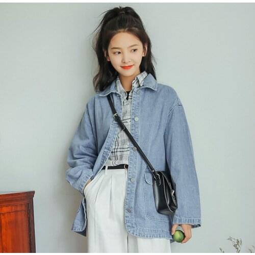 Womens New Fashion Denim Jackets Street Style Long Sleeve Vintage Jean jacket Denim Loose Spring Autumn Denim Coat