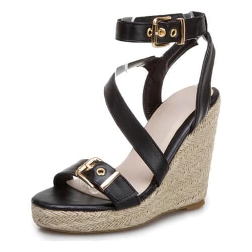 QPLYXCO Woman sandals 2020 summer plus size46 wedges Bohemia style women sandals hemp rope high heel fish mouth party shoes 3040