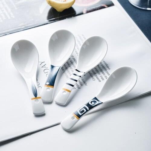 1Pcs Ceramic Spoon Multi-Function Glaze Porcelain Japanese Scoop Porridge Soup Spoon Tableware Restaurant Household Kitchenware