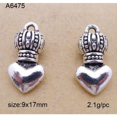 25PCS/Lot Antique Silver Alloy Crown Heart Charm