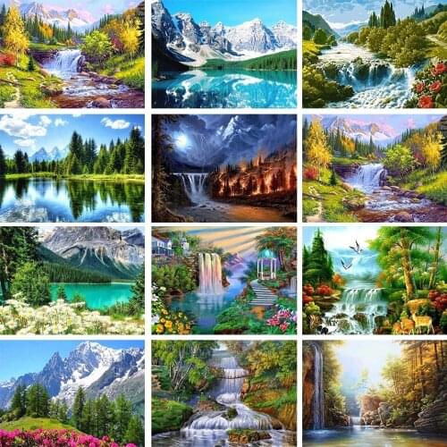 5D Snow Mountain Waterfall Forest Diamond Embroidery Landscape Diy Diamond Painting Full Square Round Rhinestone Mosaic Decor