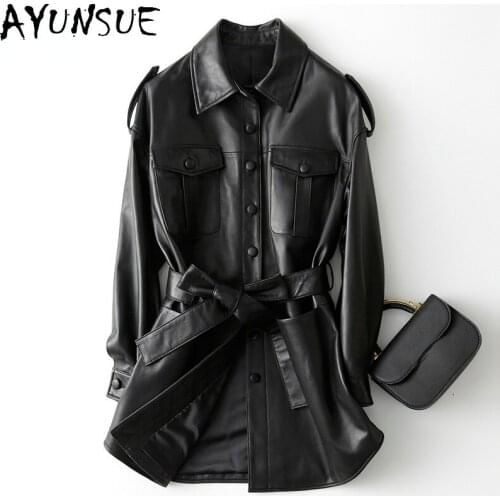 AYUNSUE 100% Genuine Sheepskin Leather Jacket Women Spring Autumn 2021 Womens Fur Trench Coats Jaqueta De Couro Feminina Gxy447