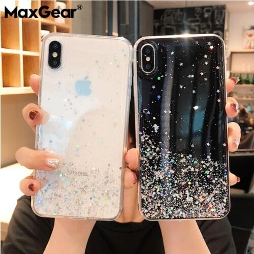 Glitter Bling Star Sequins Case For iPhone 8 7 Plus 7p 6 S 6s Clear Transparent Cases For iphone X XR XS MAX 10 Soft TPU Cover
