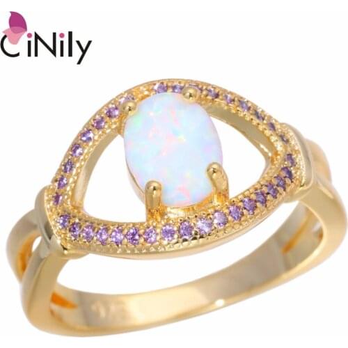 CiNily White Created Fire Opal Purple Zircon Yellow Gold Color Wholesale Hot Sell for Women Jewelry Ring Size 6-10 OJ9282