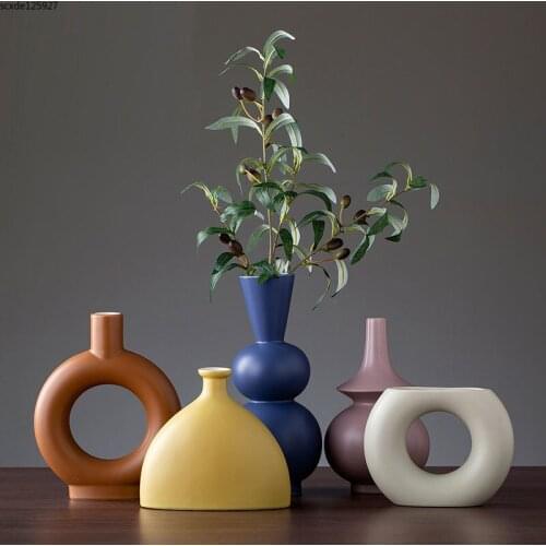 Creative Color Irregular Ceramic Color Vase Flower Arrangement Abstract Art Hydroponic Flower Vase Countertop Living Room Decor