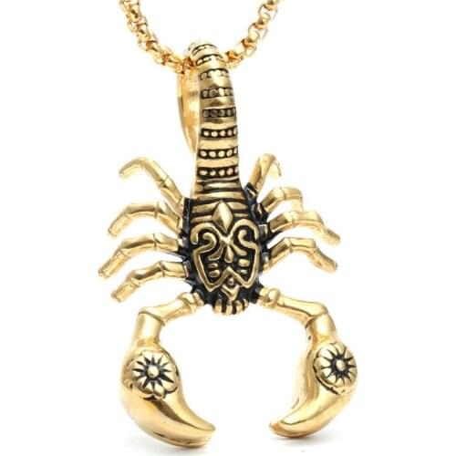 EyeYoYo Scorpion King Box Long Chain Charm Biker Scorpion Pendants Necklace For Rock Men Gifts Gold/Silver/Black Plated Jewelry