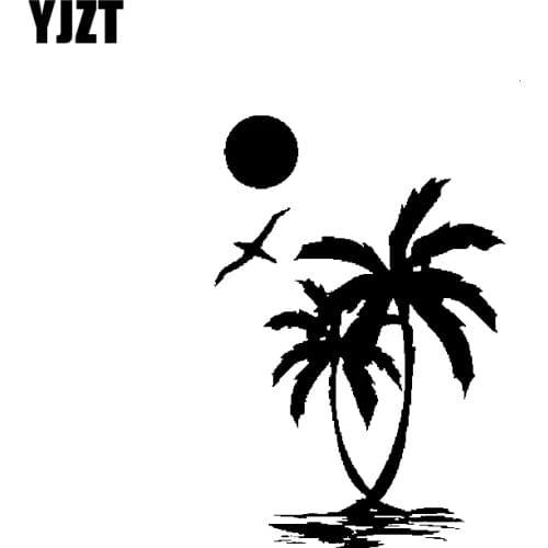 YJZT 9.8CM*14.6CM Interesting Sun Palm Tree Beach Original Delicate Nice Vinyl Decal Car Sticker Black/Silver C19-1553