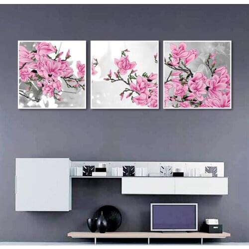 Classic Pink Flower Print Home Decor Chinese Style Nordic Canvas Painting Wall Art Picture Living Room Nordic Art Decor Painting