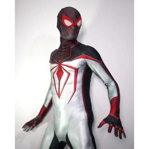 Game PS5 TRACK Miles Morales Costume Cosplay Superhero Costume Zentai Jumpsuit Bodysuit Halloween Costume Disfrace for Adult/kid
