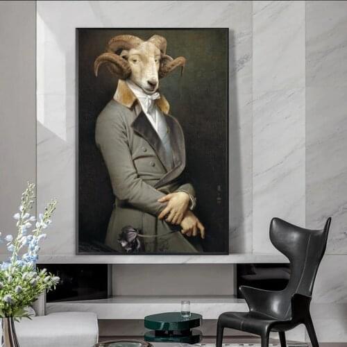 Earl of The Goat Creative Animal Oil Painting Print on Canvas Art Postes and Prints Nordic Retro Art Pictures for Living Room