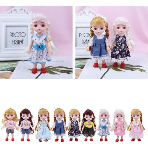 Mini 14 Joints 1/12 BJD Doll 3D Eyes Makeup Dress Up Baby Doll Toy Wig Hair
