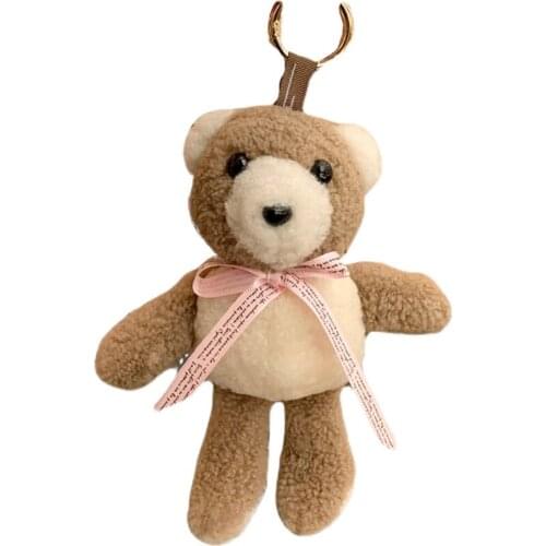 Teddy Bear Cute Fluffy Toys Bag Pandent Real Shearling Sheep Keychain Car Key Holder Doll Kids Stuffed Animals
