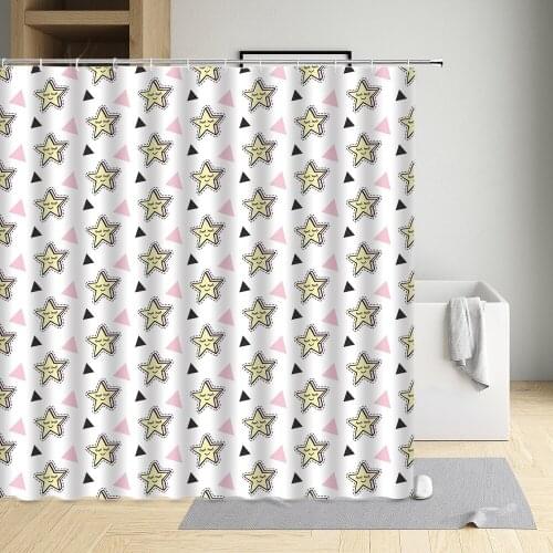 Cartoon Shower Curtain Stars Eyes Lip Eyelashes Cat Bananas Cup Light Bulb Rainbow Bee Cloth Bathroom Decor Bath Screen Washable